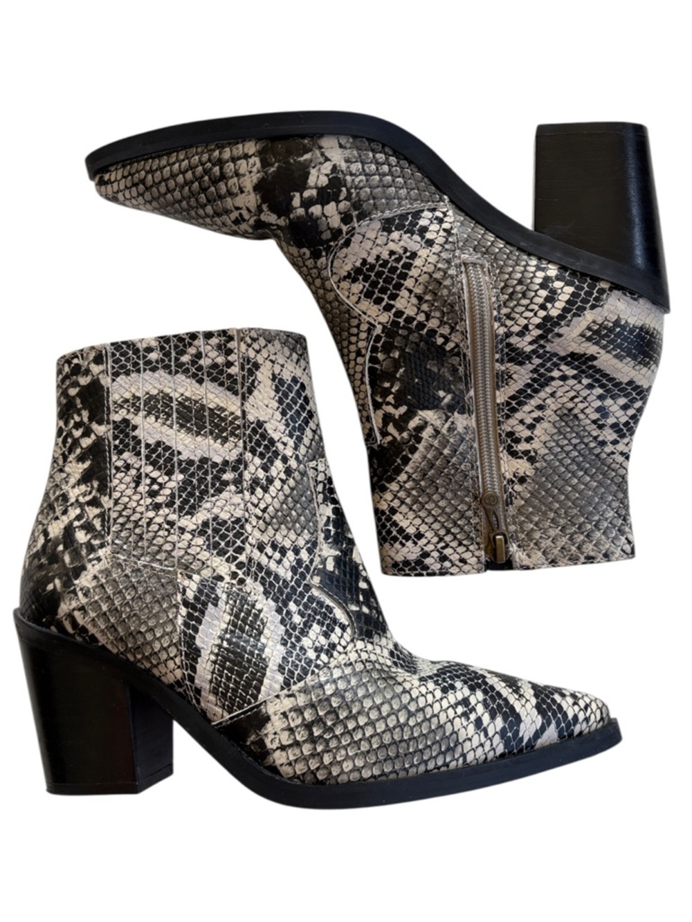 EUC Blondo Leather Heeled Ankle Boots Waterproof Snakeskin Size 7.5